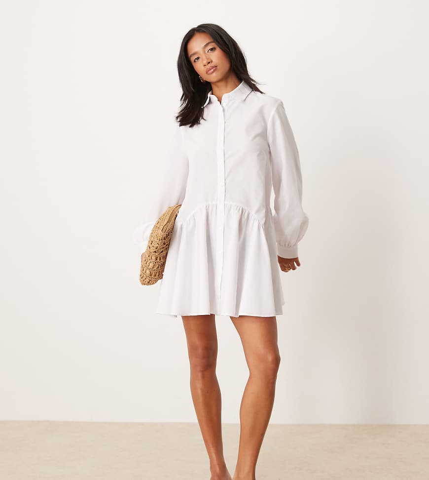 ASOS DESIGN Petite mini shirt dress with wide cuffs and oversized pockets in white