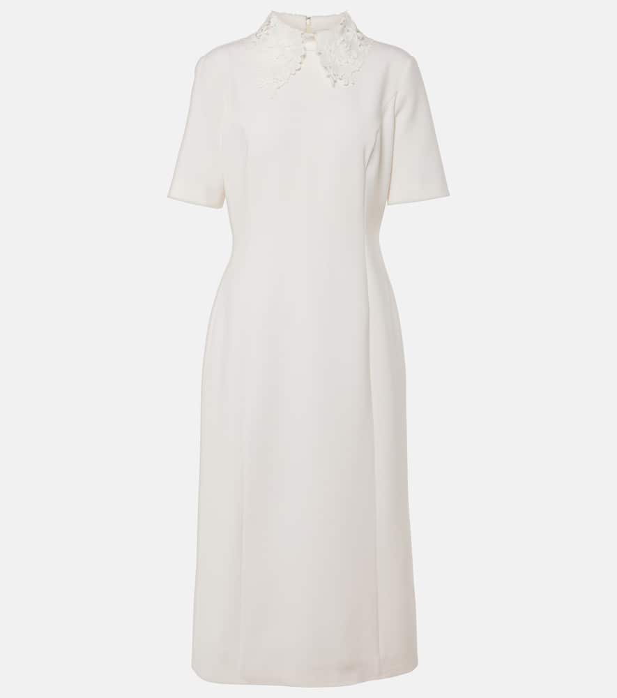 Lace-trimmed wool-blend midi dress