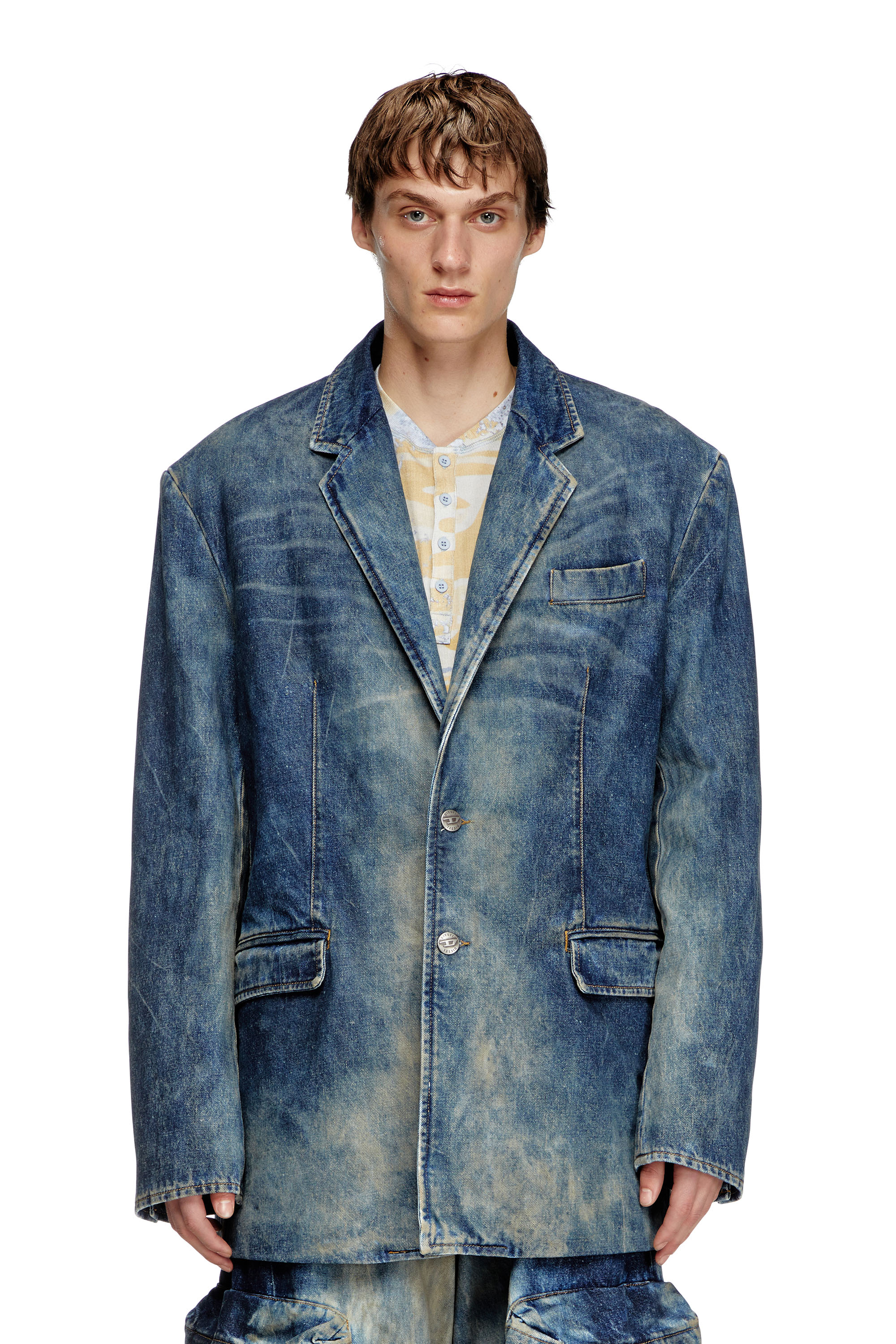 Blazer in hand-treated dirty denim - Denim Jackets - Unisex - Blue