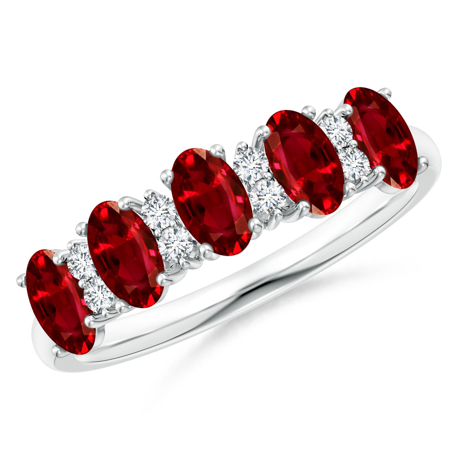 Angara 1.25 Carats Five Stone Ruby and Diamond Wedding Ring in Platinum