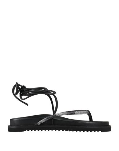 Woman Thong sandal Black Size 8 Leather, Textile fibers