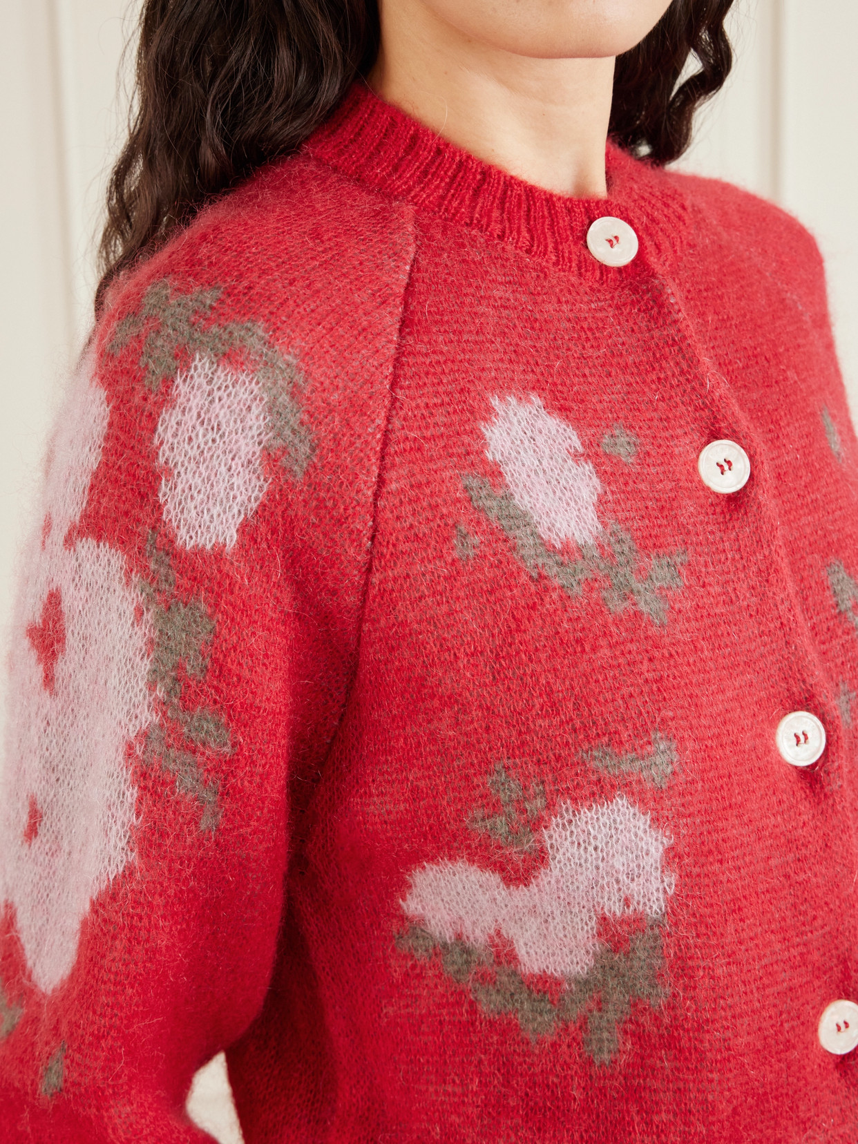 Amelia Floral-jacquard Mohair-blend Cardigan - Red