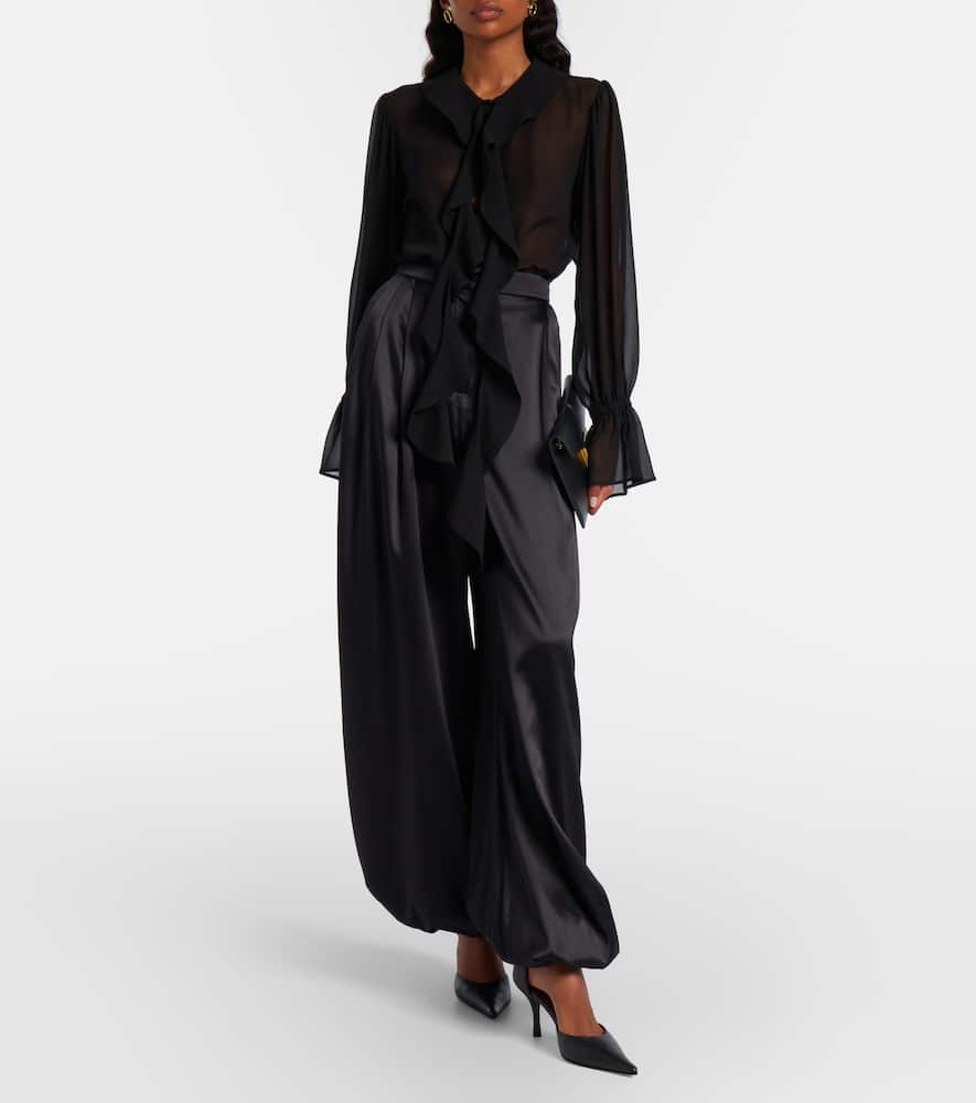 Ruffled sheer silk blouse