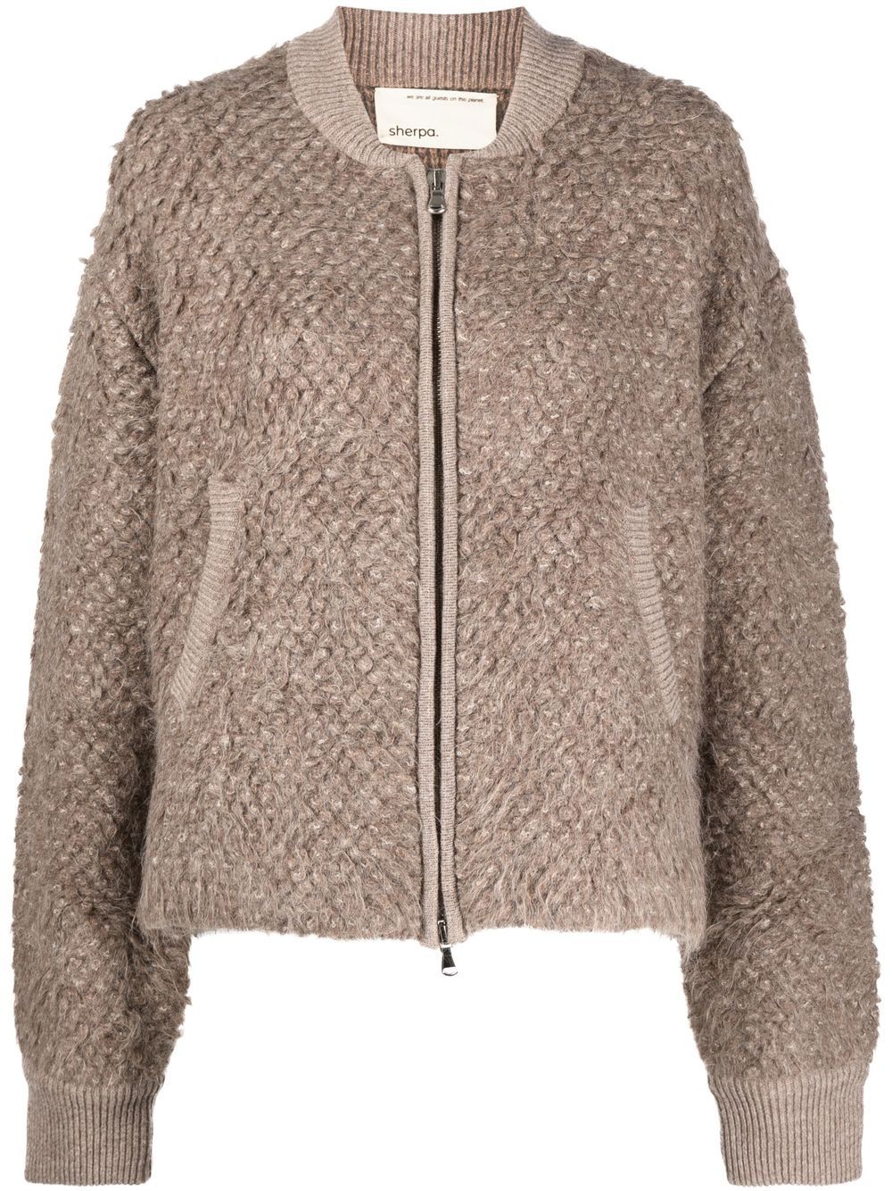 Chunky-knit zip-up bomber jacket - Brown