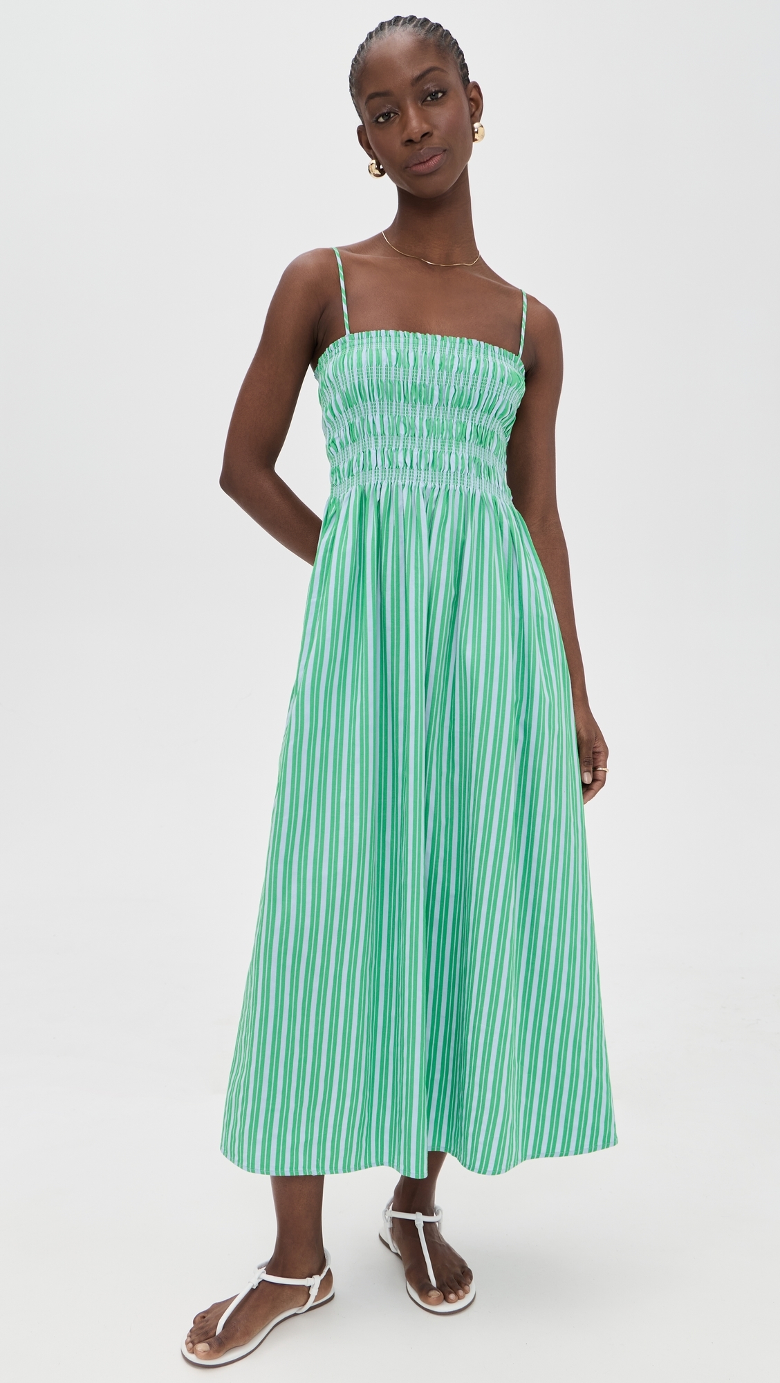Bianca Dress Green Blue Stripe