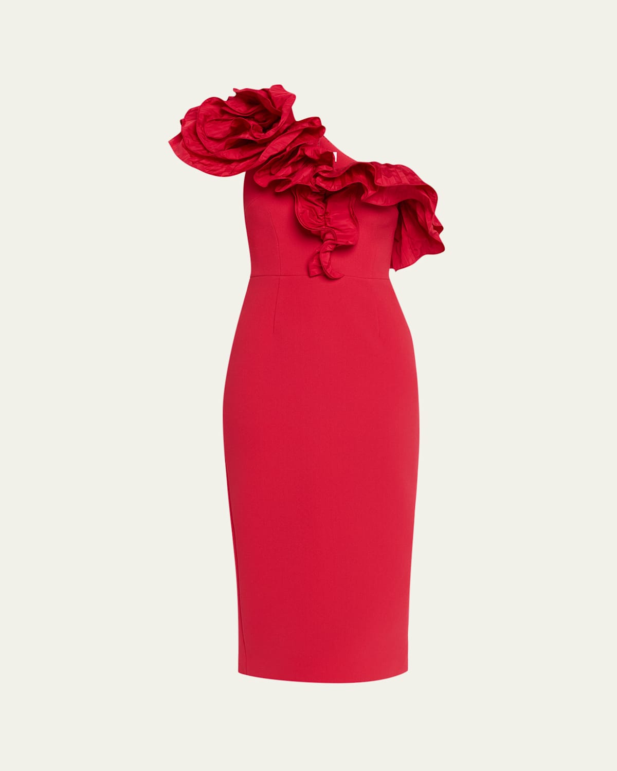 Zarya One-Shoulder Ruffle Bodycon Midi Dress