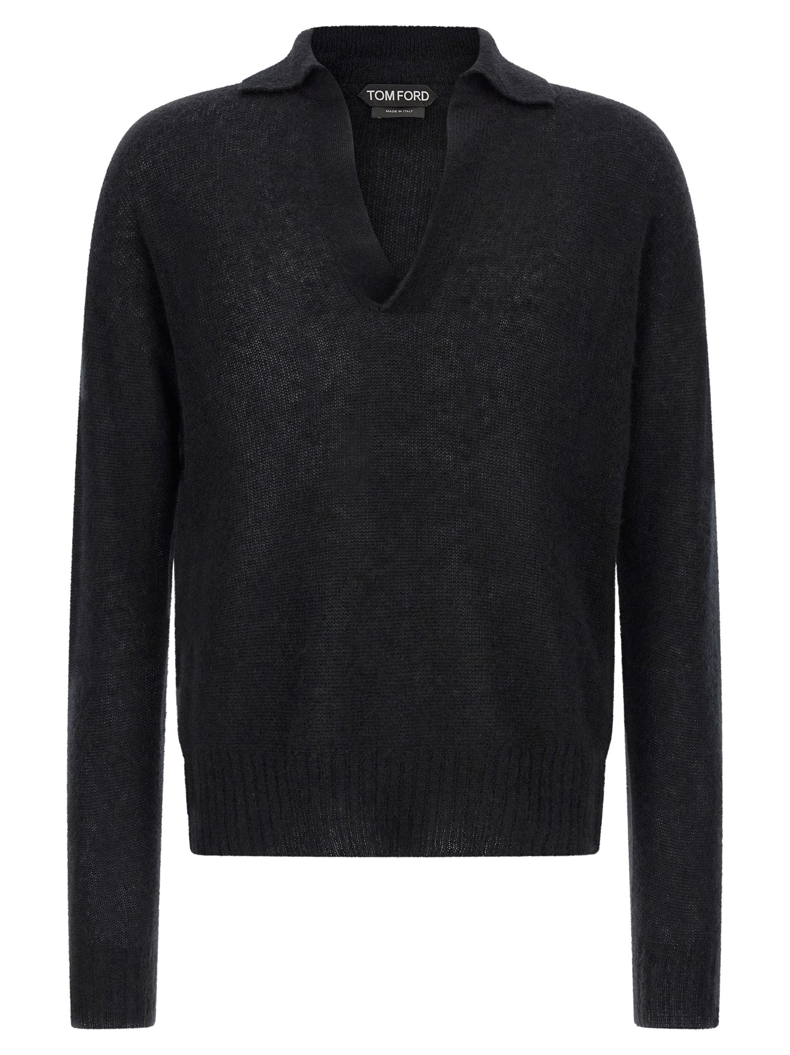 Cashmere and Silk Knit Polo Sweater — Black