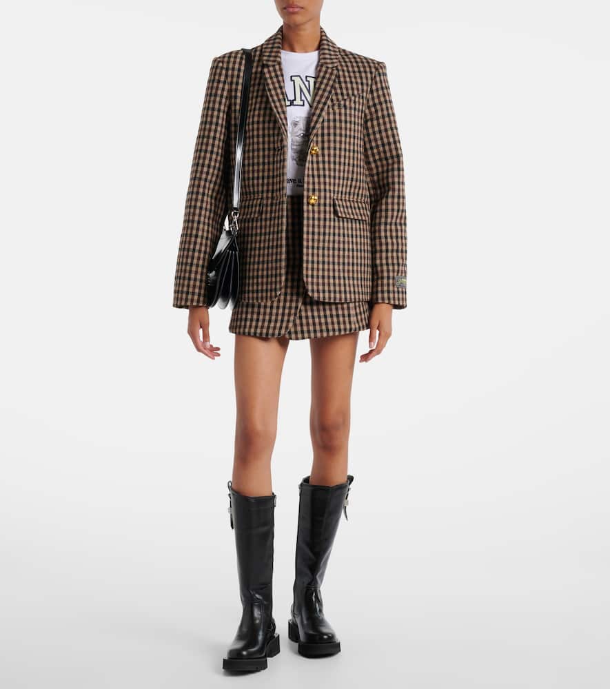 Checked wool wrap skirt