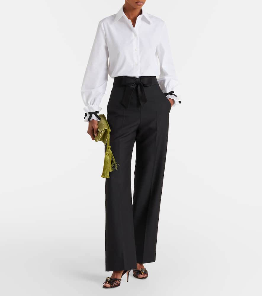 Bow-detail cotton-blend poplin shirt