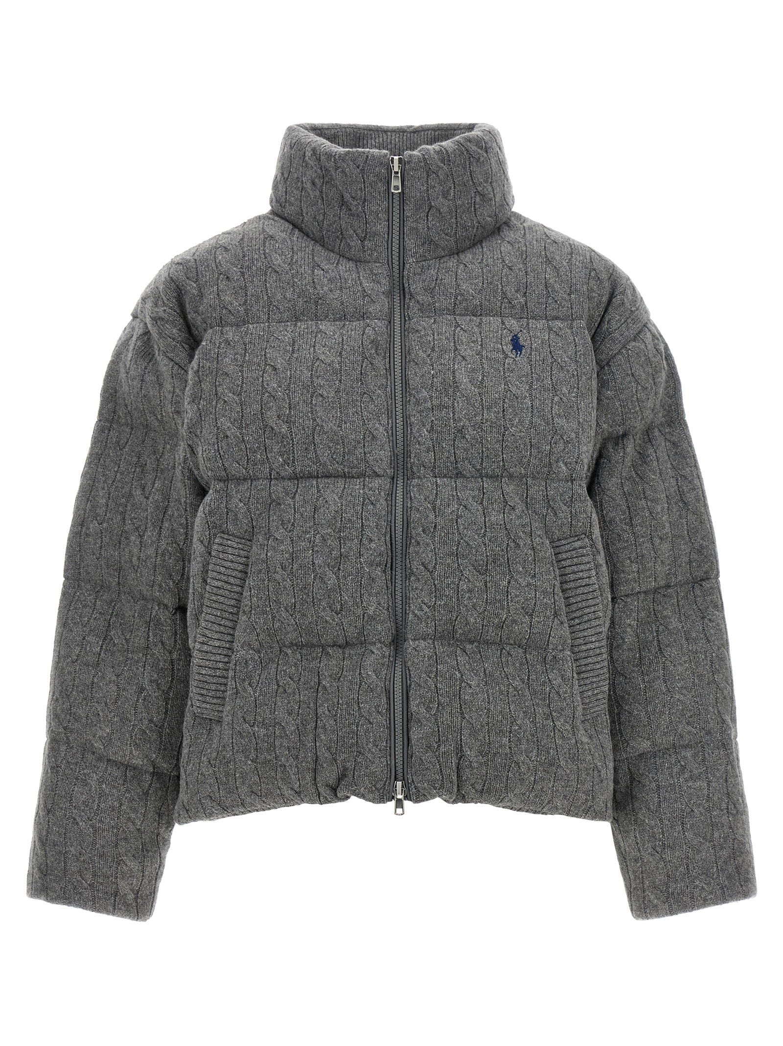 Braided Wool-Cashmere Quilted Down Jacket — Gray