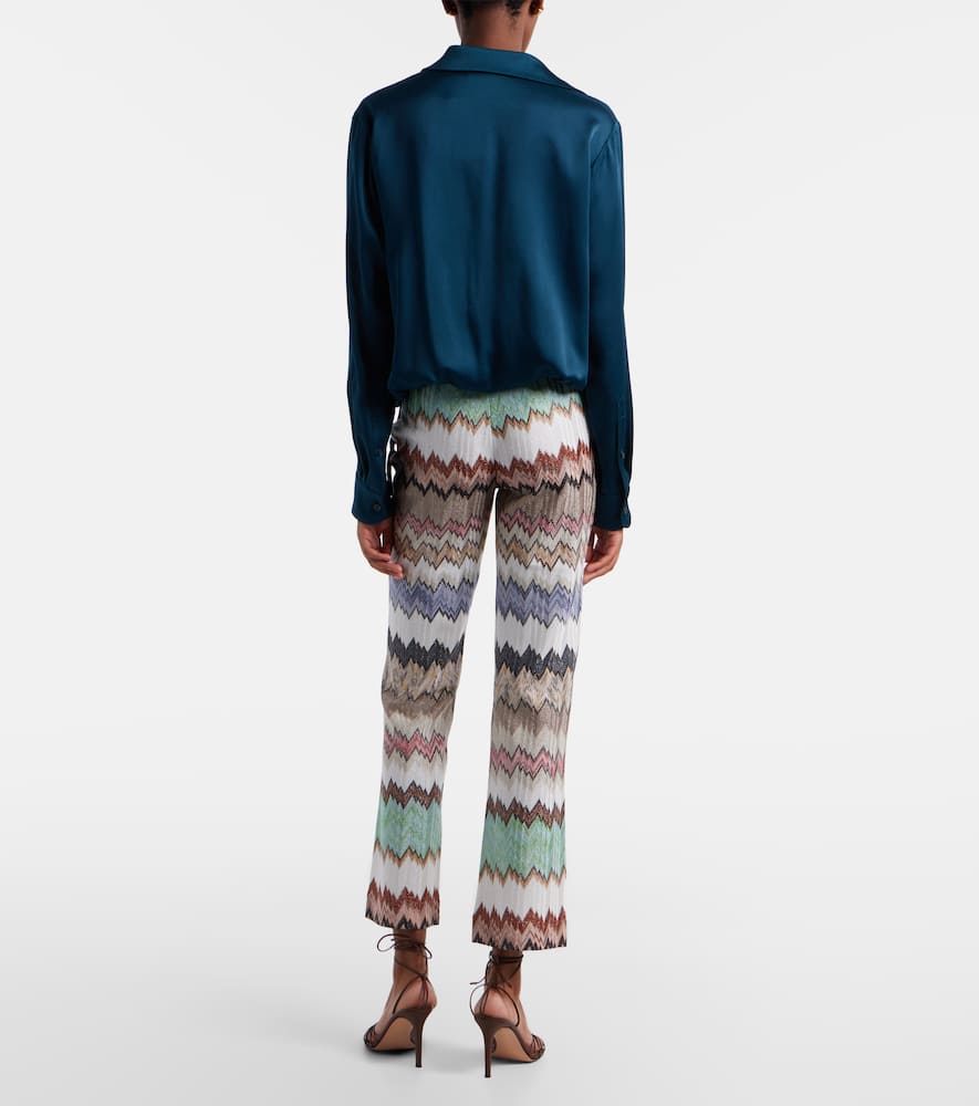 Zigzag lamé cropped straight pants