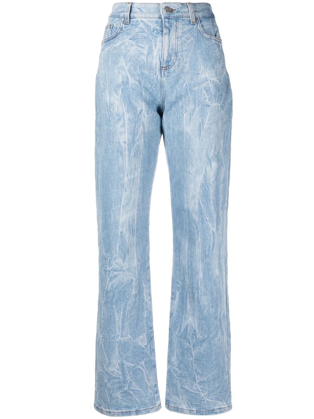 Crinkle-effect straight-leg jeans - Blue