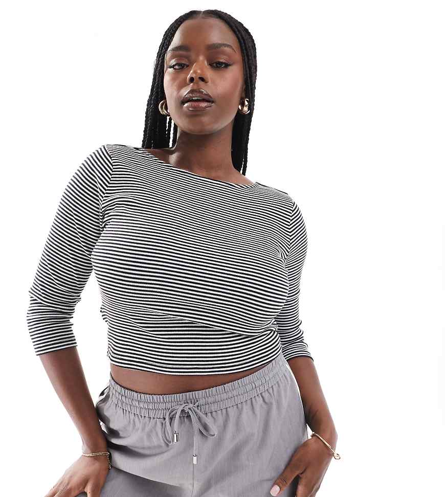 ASOS DESIGN Curve top with open twist back in stripe-Multi