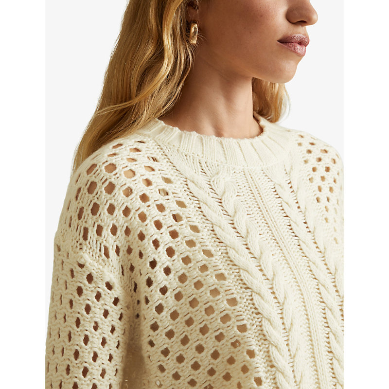 Womens Ivory Marie Boxy-fit Cable-knit Wool and Cashmere-blend Jumper