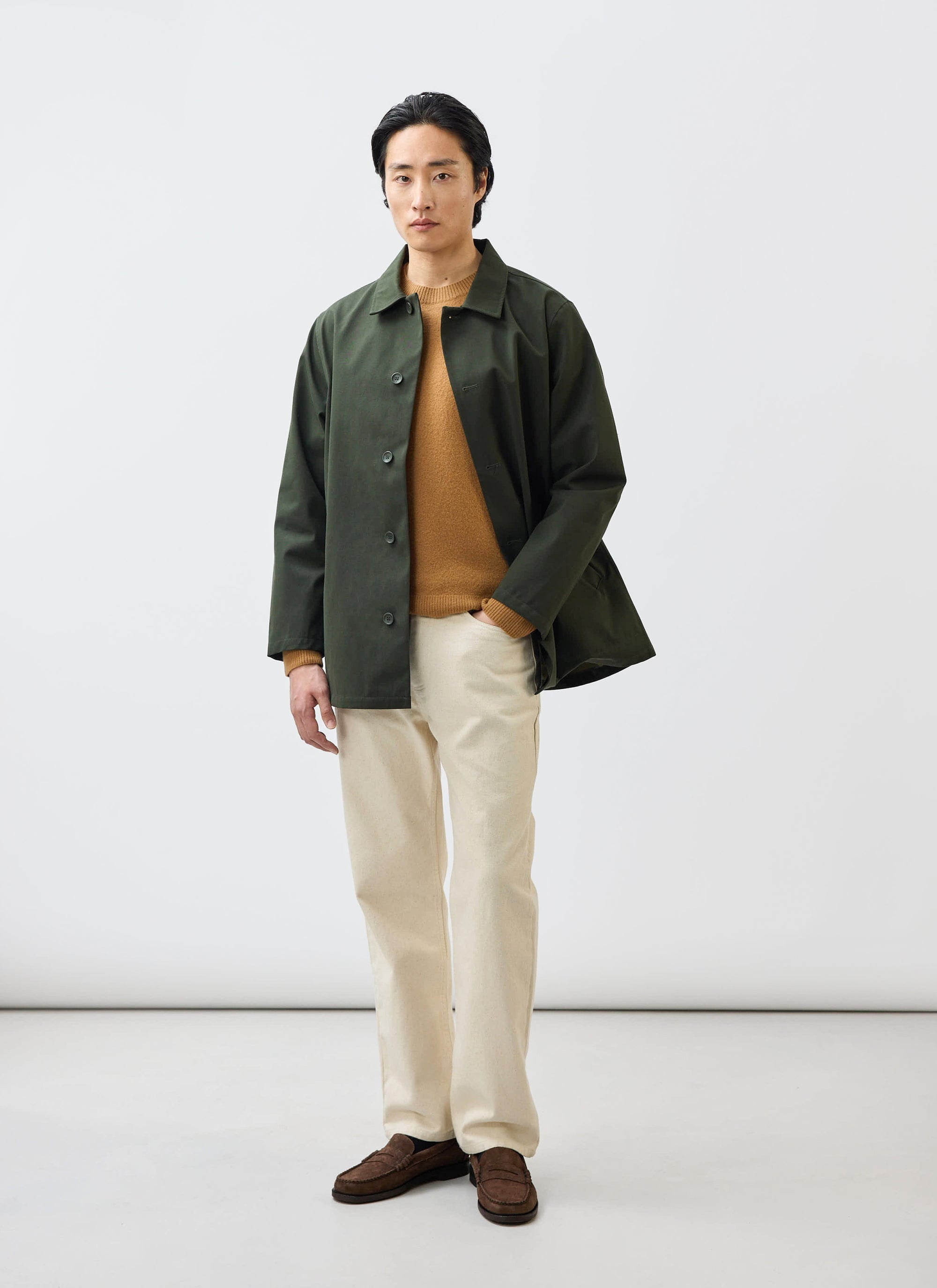 Men's Sherlock Short Trench Coat Waterproof Dark Green with Check