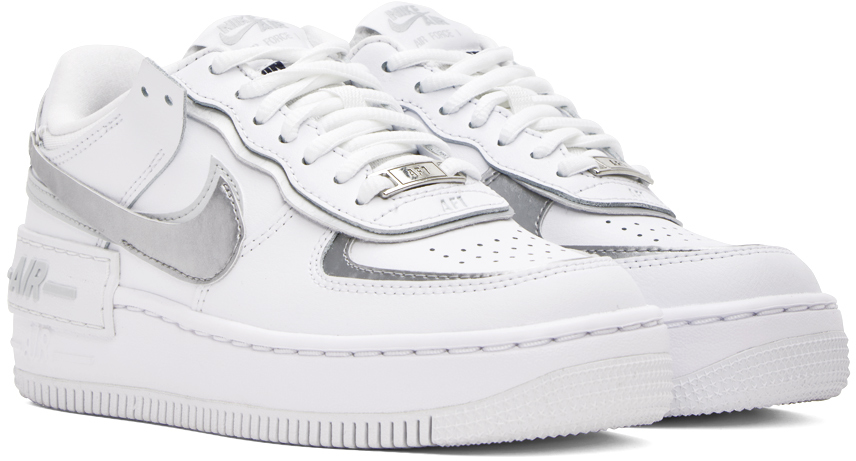 White & Silver Air Force 1 Shadow Sneakers