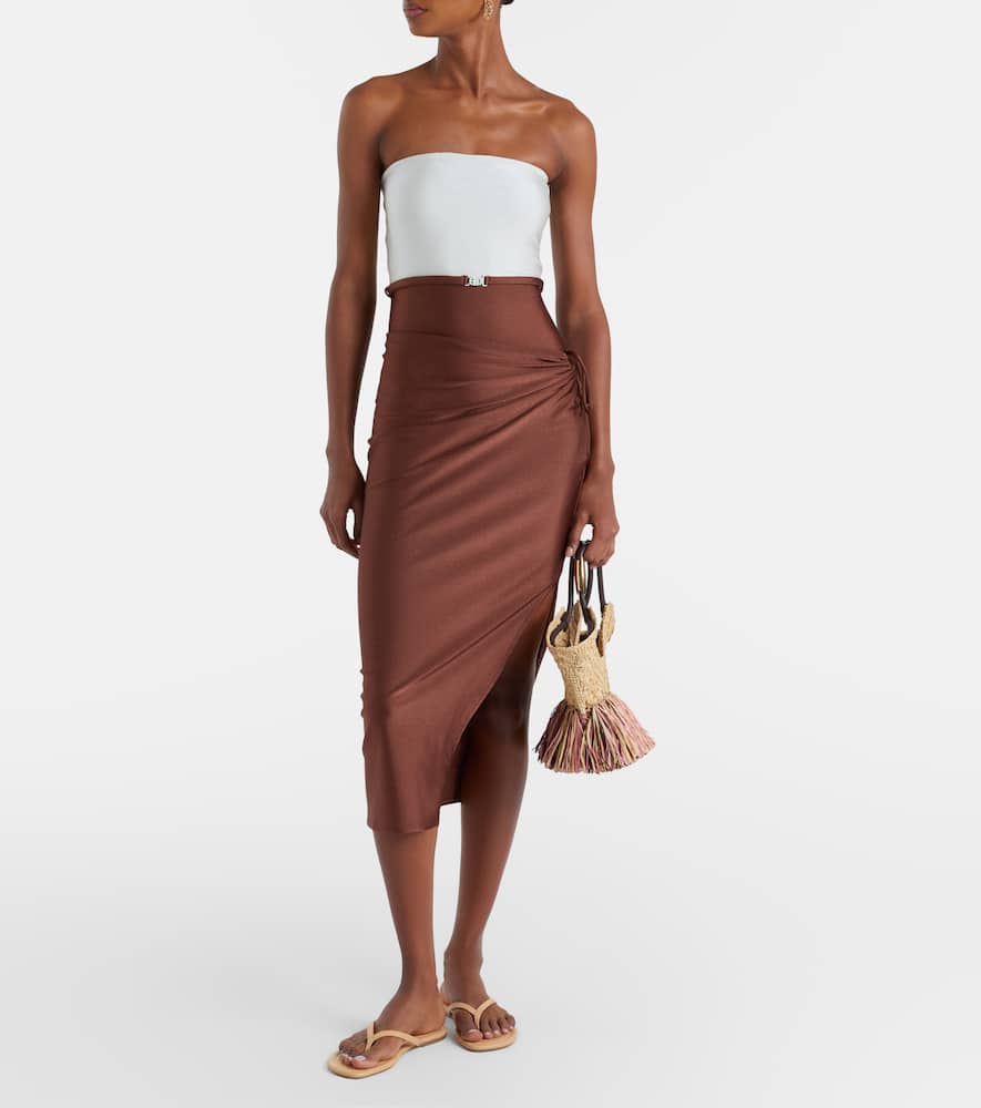 Solid Ruched gathered midi skirt