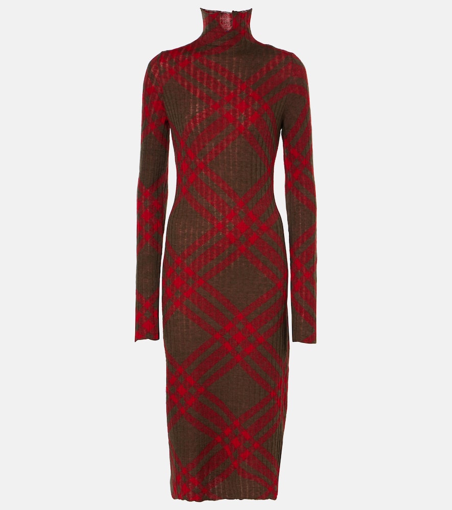 Check ribbed-knit midi dress