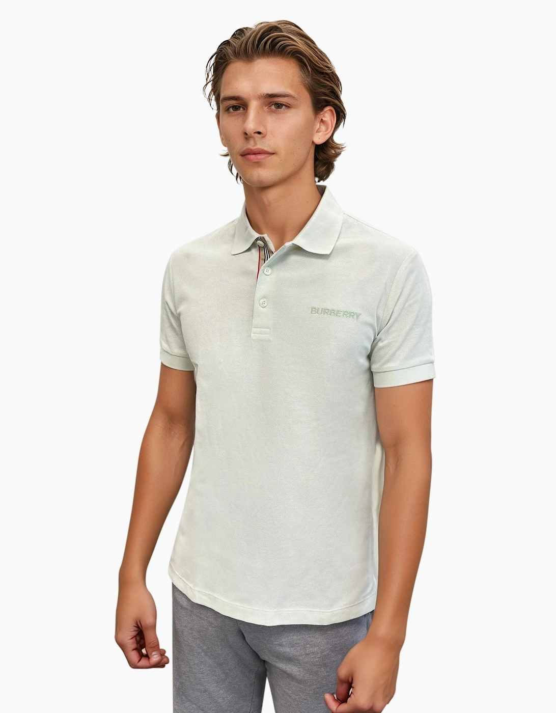 Men's Burberry 'Hartford' Check Placket Polo Pistachio - Green