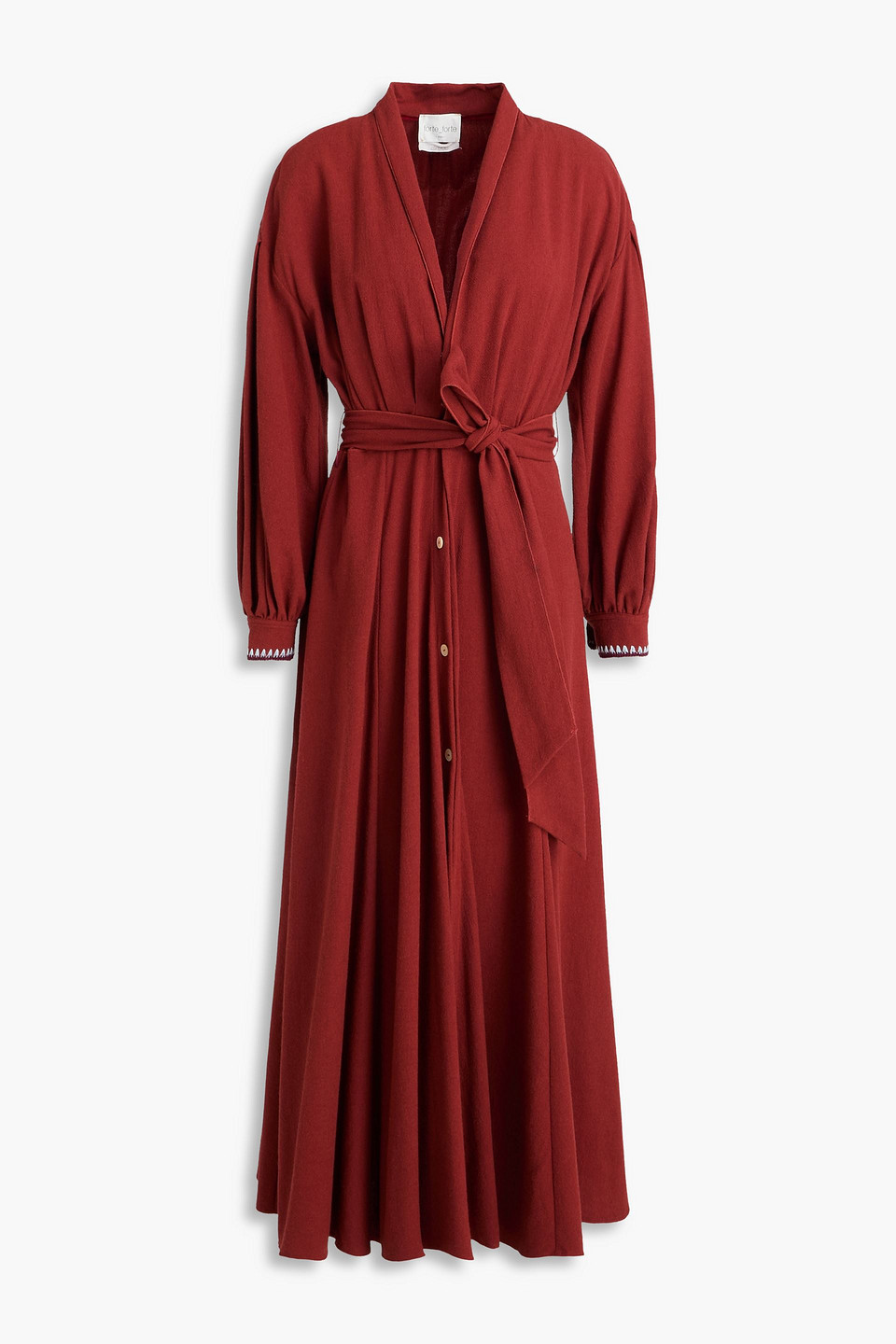 Belted wool-blend midi dress - Red - 1