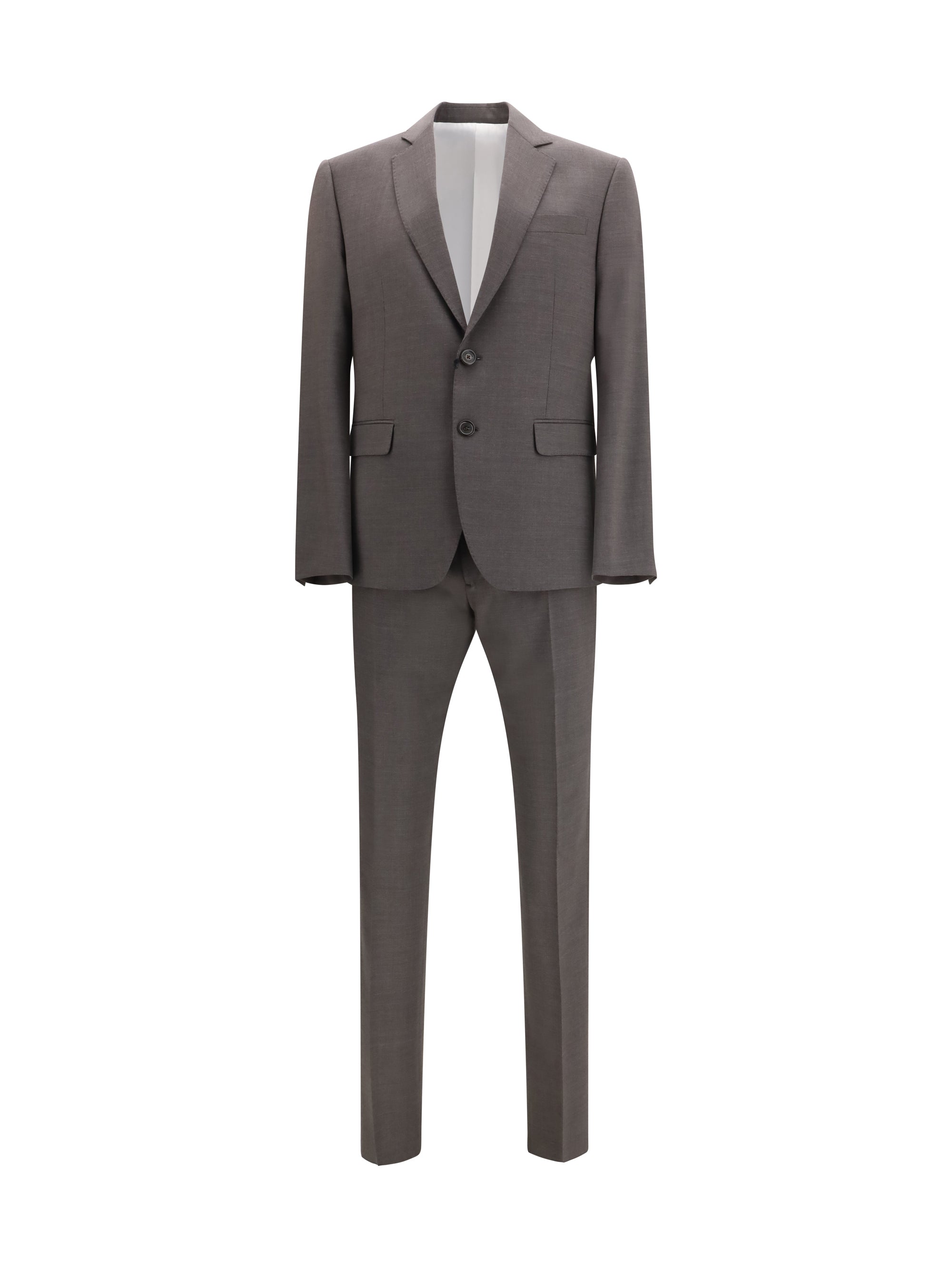 Single-Breasted Wool-Blend Pant Suit — Gray