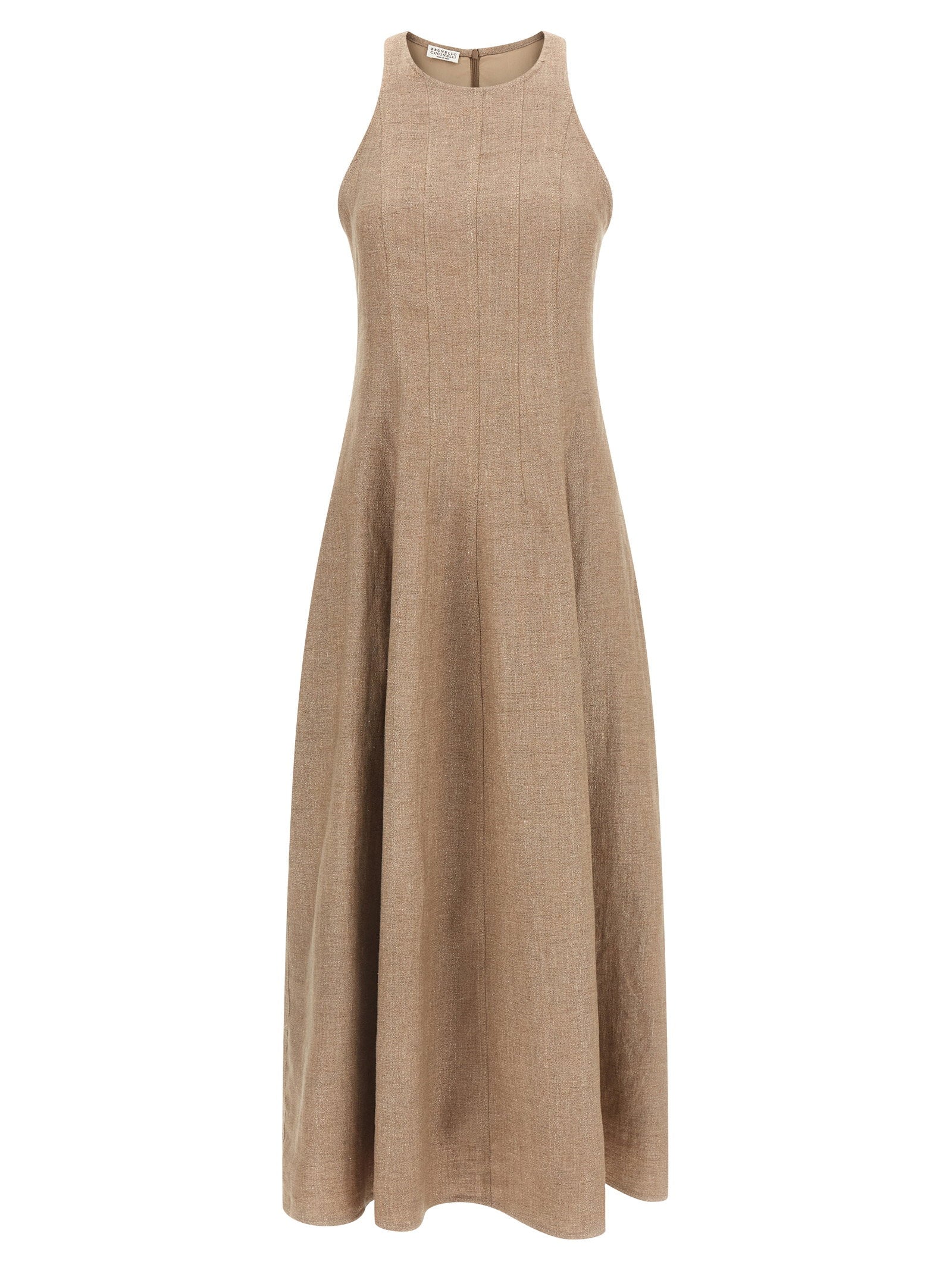 Linen Lamé Twill Dress — Beige