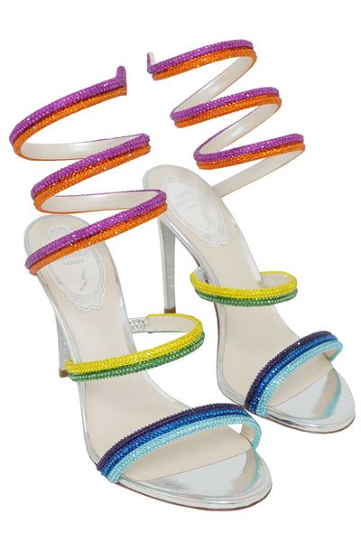 René Caovilla Rainbow Embellished Open Toe Sandals