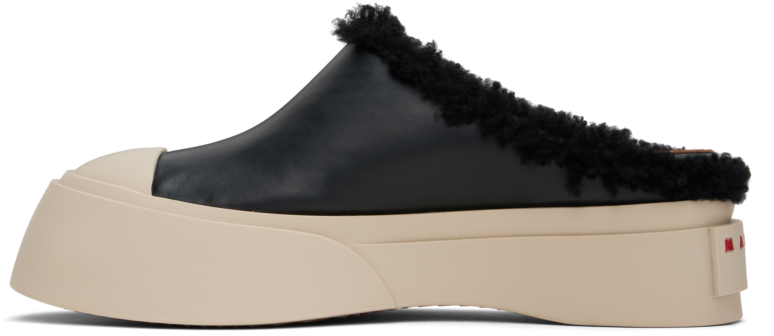 Marni Black Leather & Shearling Sabot Slippers