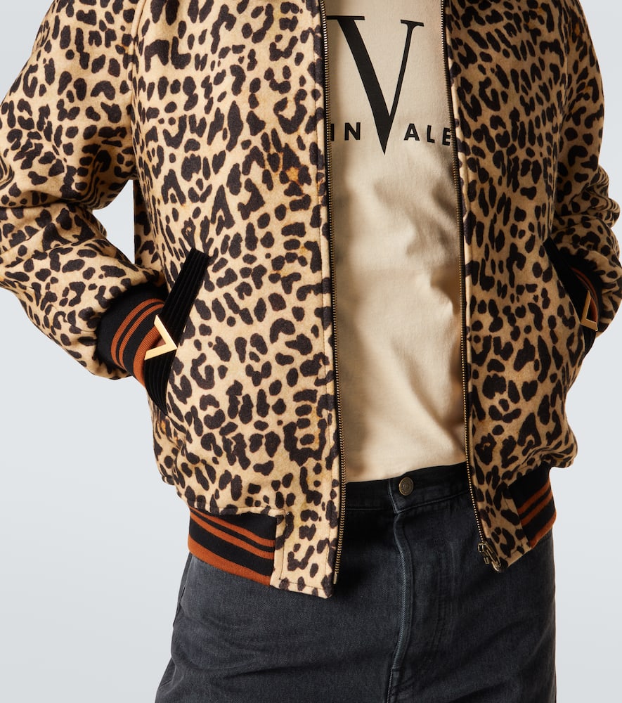 VGold leopard-print wool blouson jacket