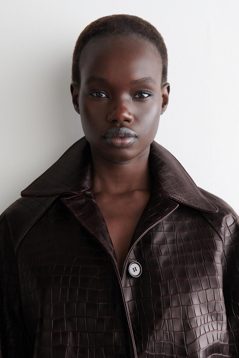 Croc-Effect Leather Long Coat