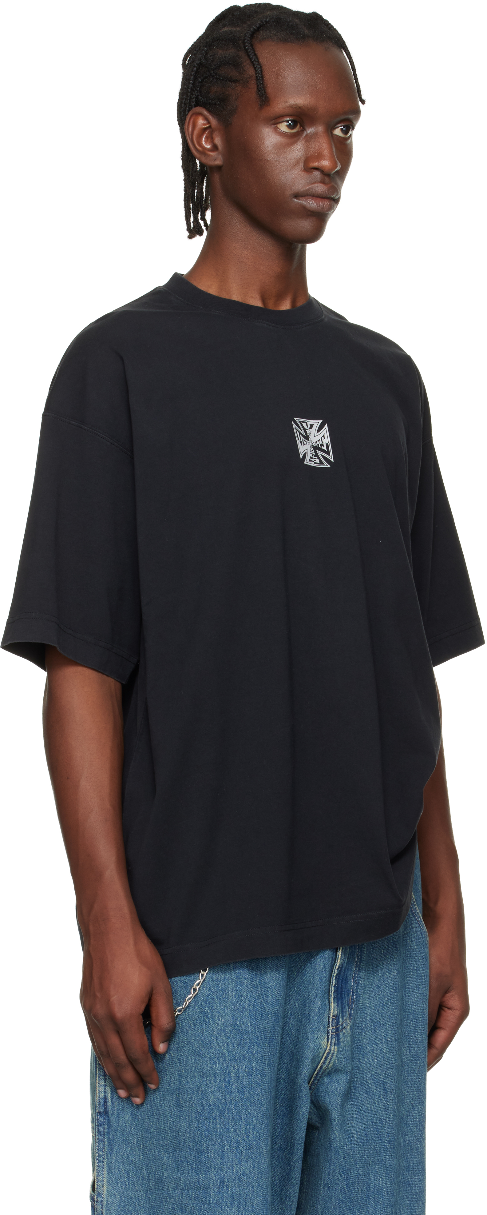 Black Biker Cross Logo T-shirt