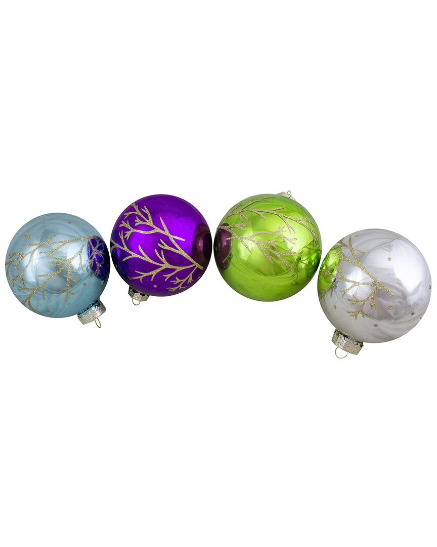 Northlight Set of 4 Multi-Color Shiny Glass Ball Christmas Ornaments 4-in(100Mm)