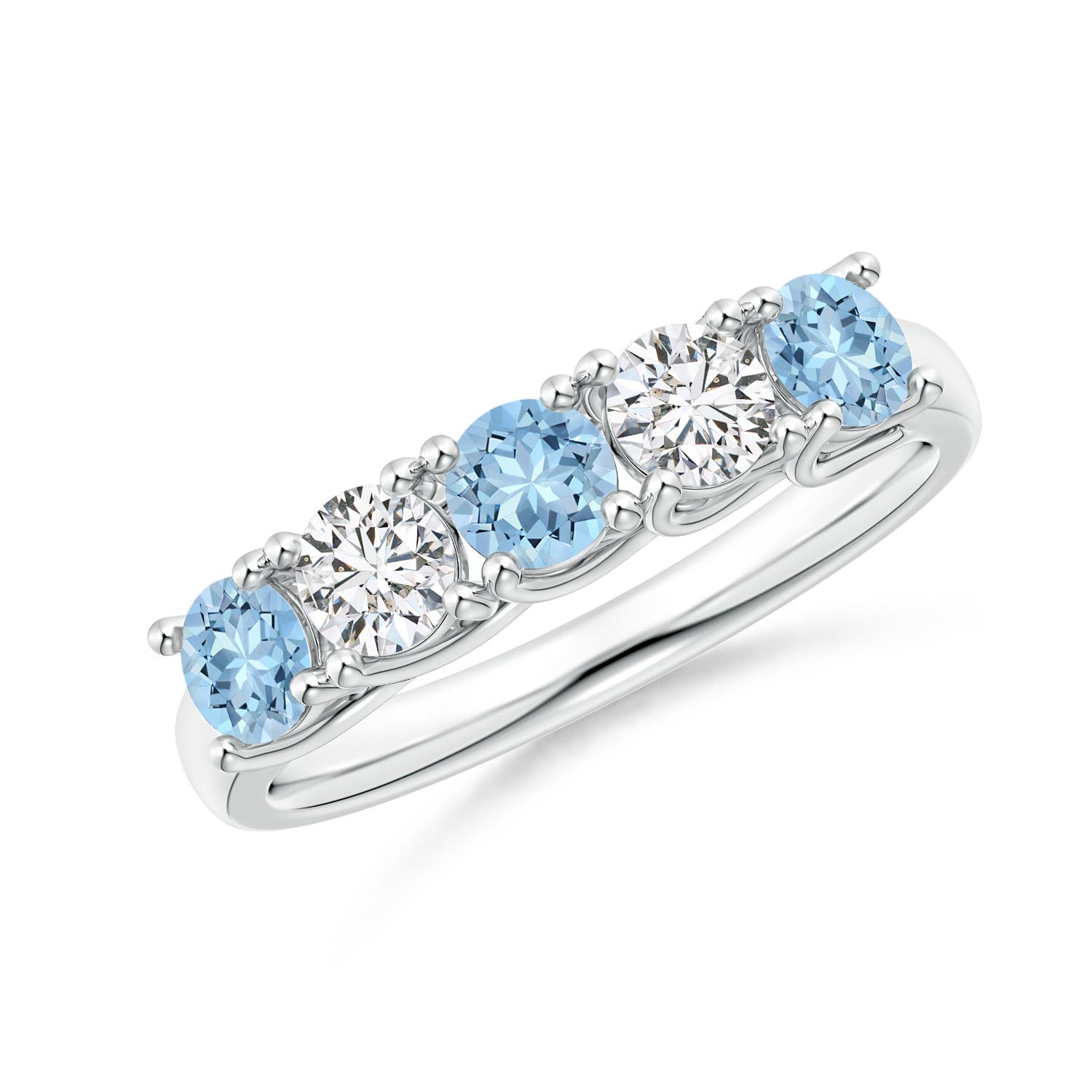 Angara 0.54 Carat Half Eternity Five Stone Aquamarine and Diamond Wedding Ring in 14K White Gold