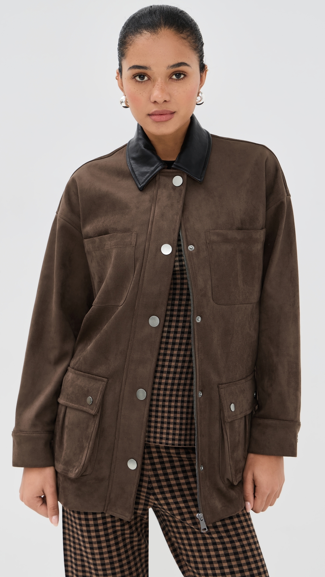 Rowan Faux Suede Utility Jacket Coffee