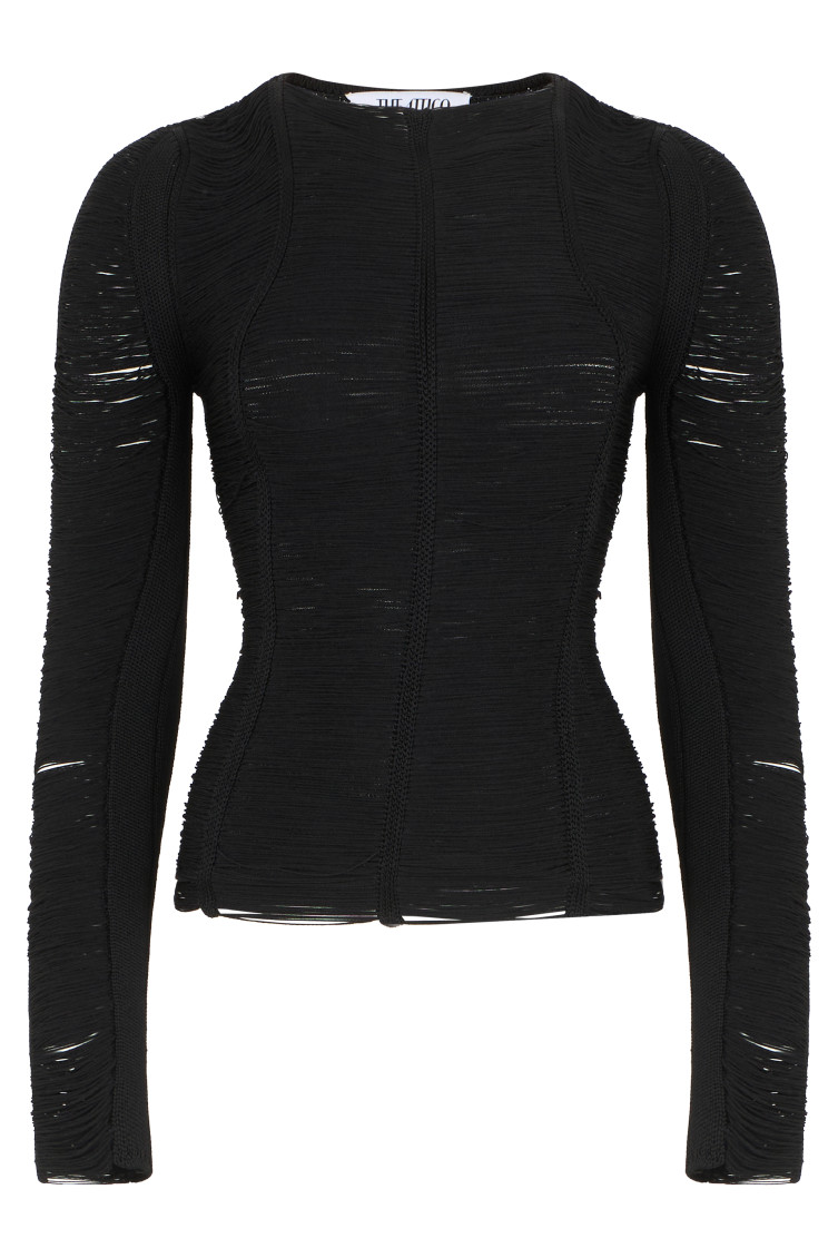 Black Textured Round Neck Top