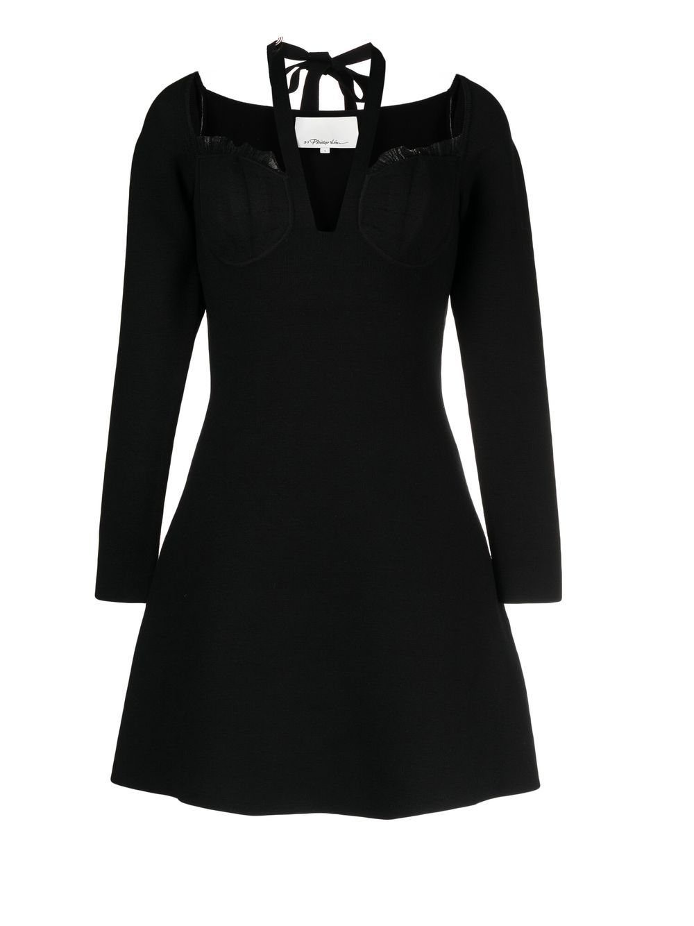 Halterneck long-sleeved dress - Black