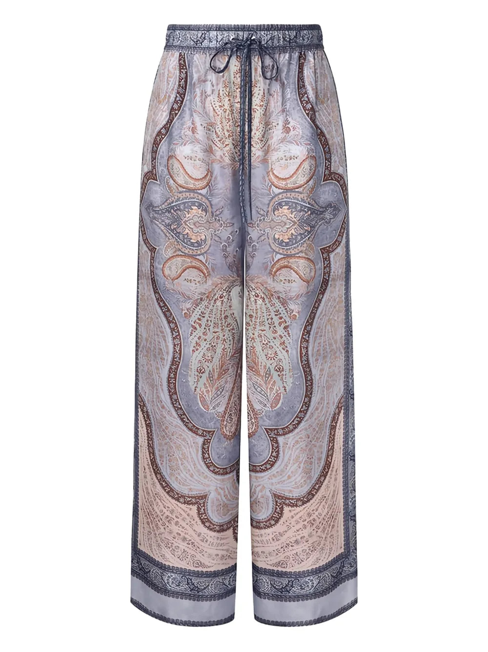 Drawstring-Waist Silk Paisley-Print Trousers — Lavender