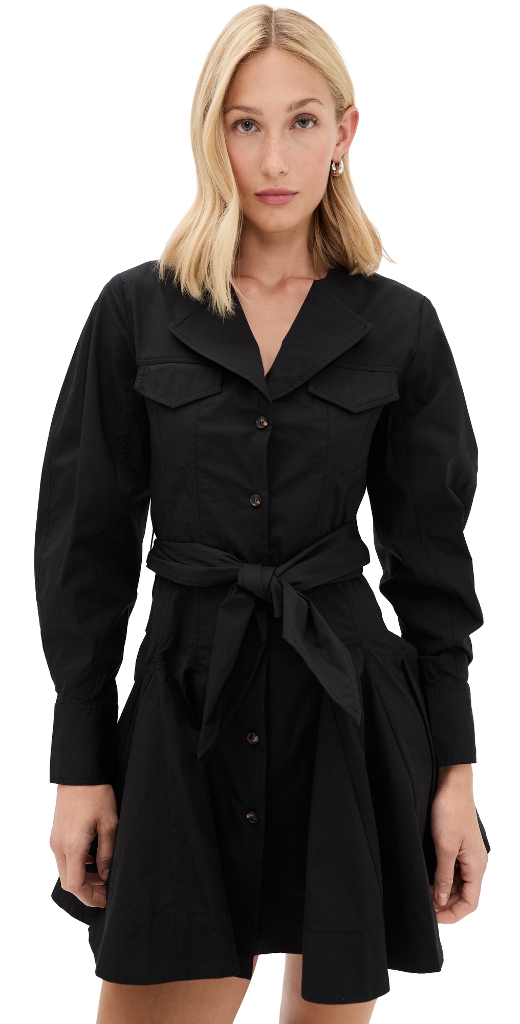 Stretch Mini Shirt Dress Black