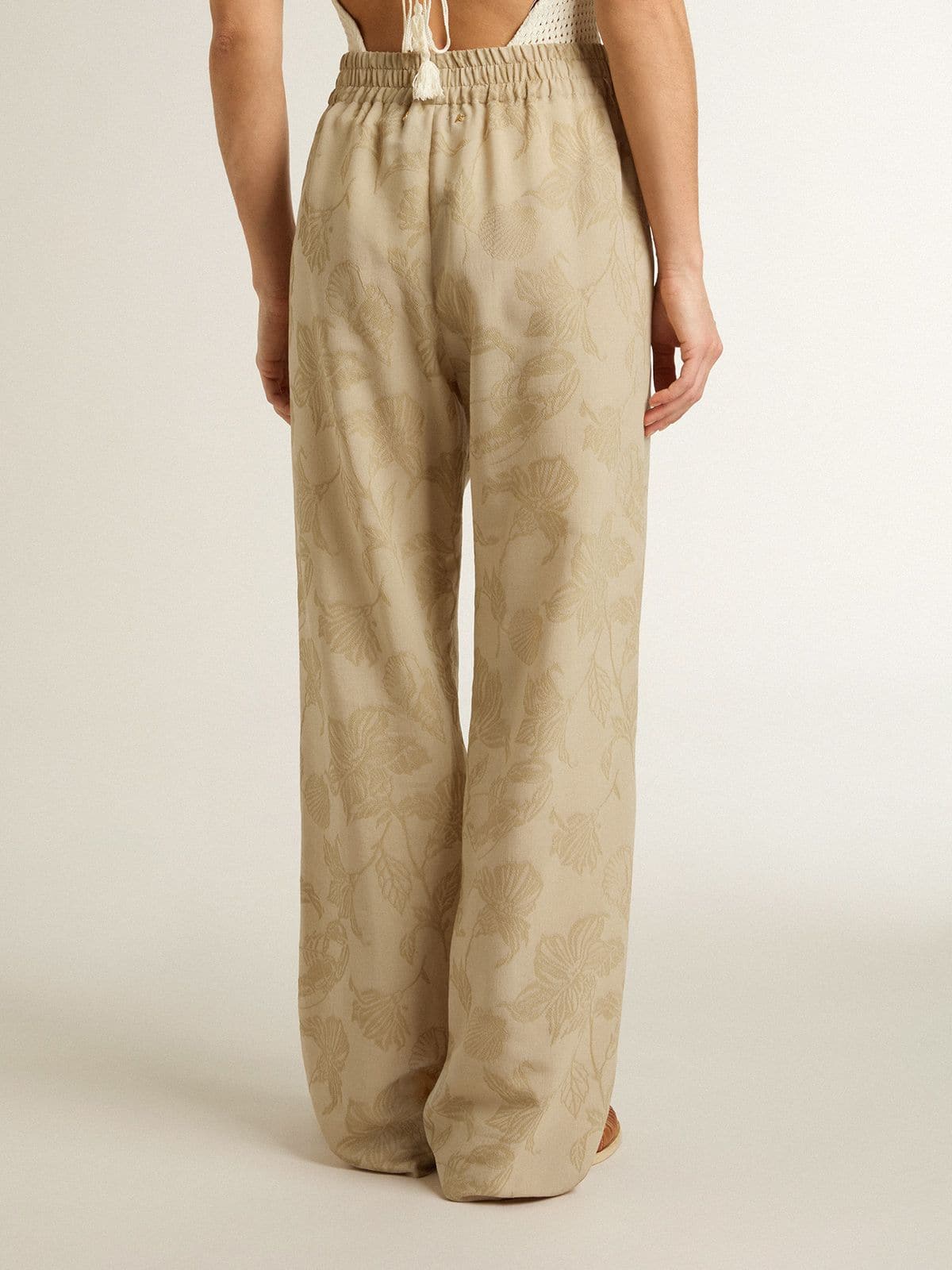 Golden Goose - Women's Pajama Pants In Beige Jacquard With Floral Pattern, Woman