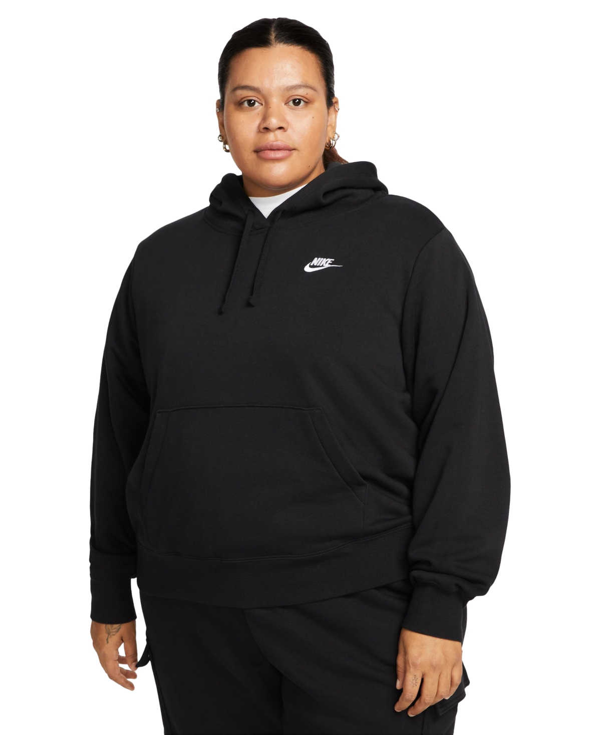 Plus Size Active Sportswear Club Hooded Fleece Sweatshirt - Black/white