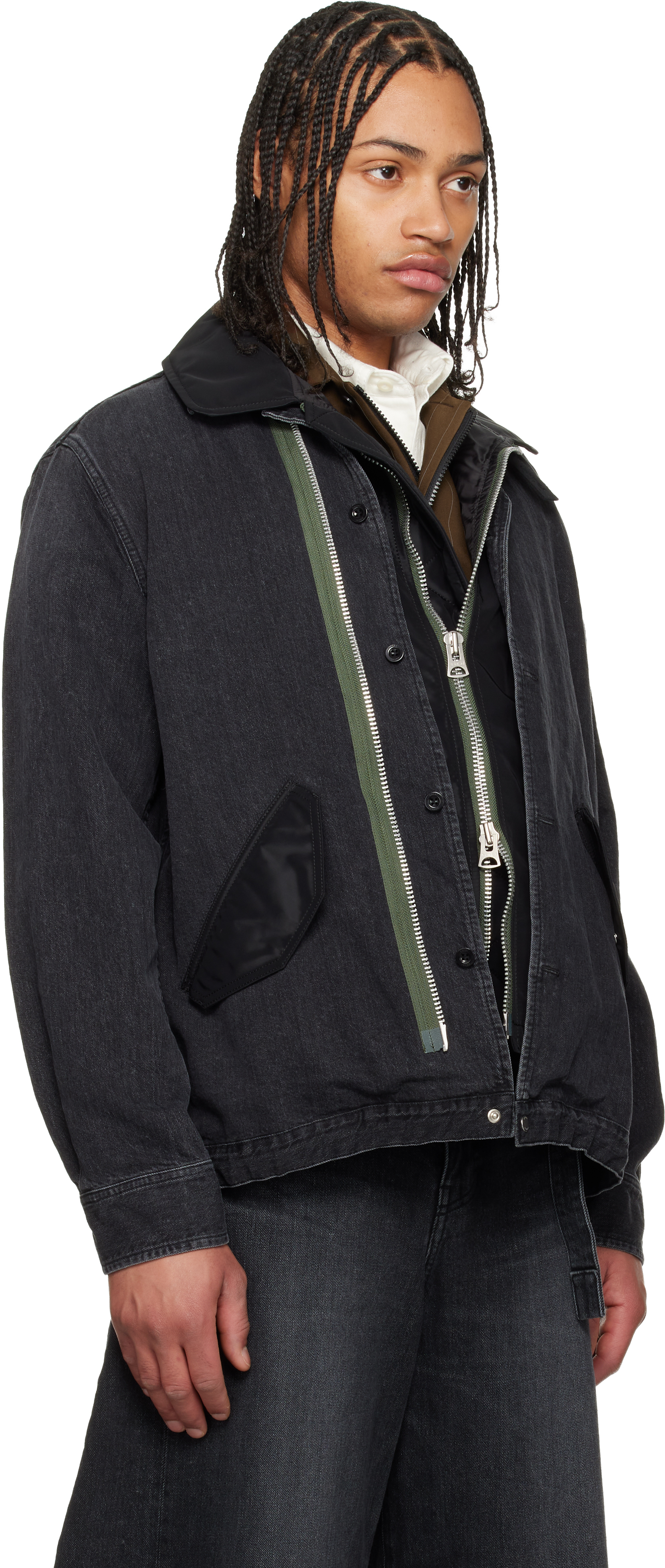 Black Nylon Twill Denim Jacket