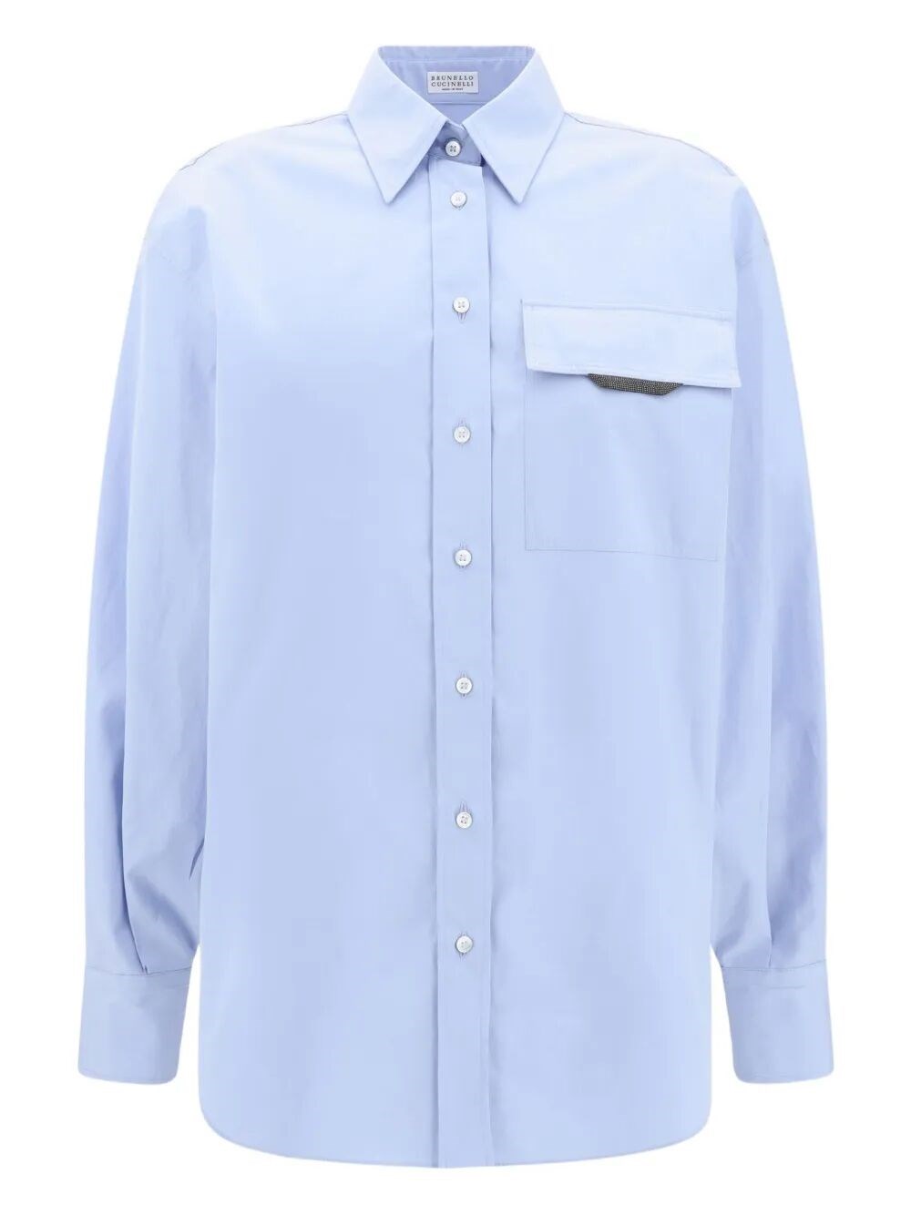 Shiny Detail Cotton Shirt With Pocket