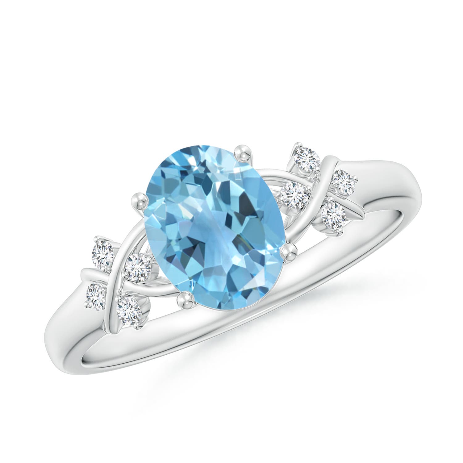 Angara 1.5 Carats Solitaire Oval Swiss Blue Topaz Criss Cross Ring with Diamonds in Platinum
