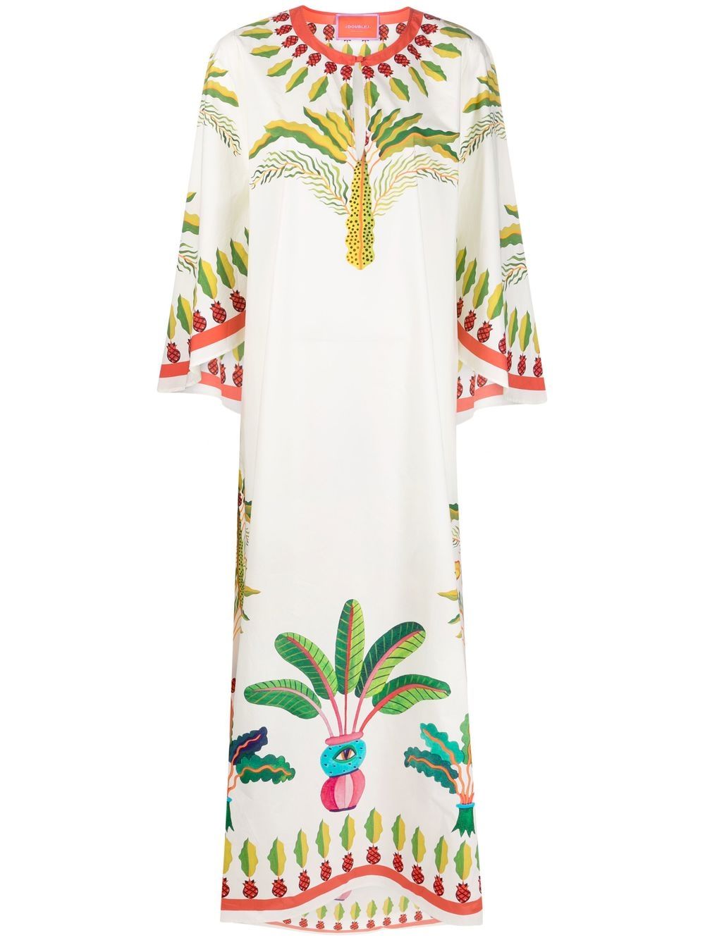 Flying palm tree-print poplin kaftan dress - White