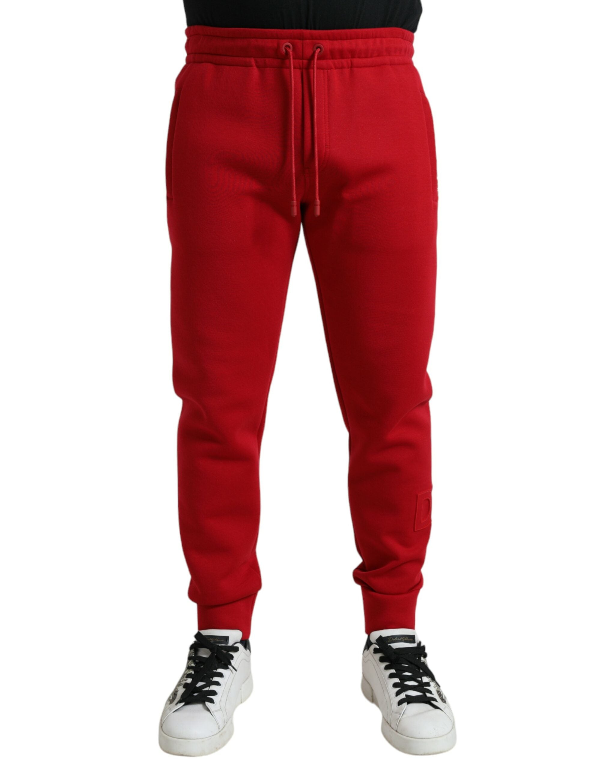 Cotton-Nylon Blend Joggers — Red