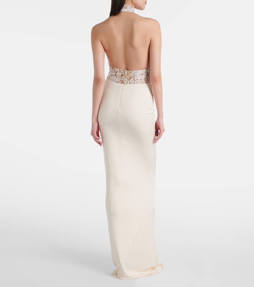 Cass embroidered ruched halterneck gown