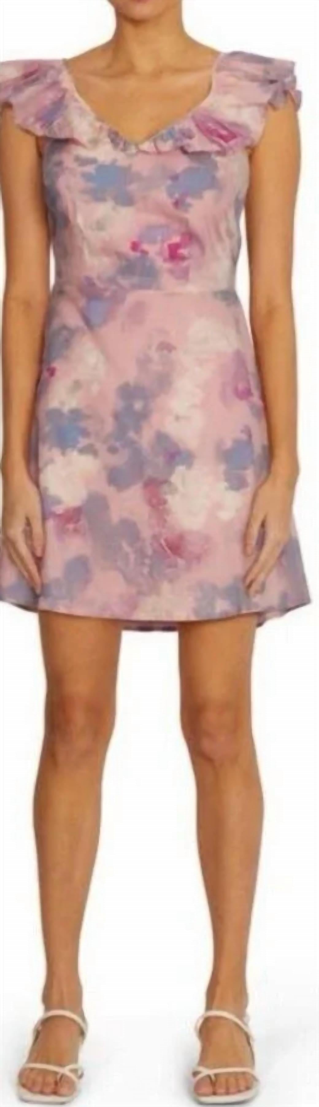 Women's Blair Deep V Neck Ruffle Dress In Abstract Watercolor