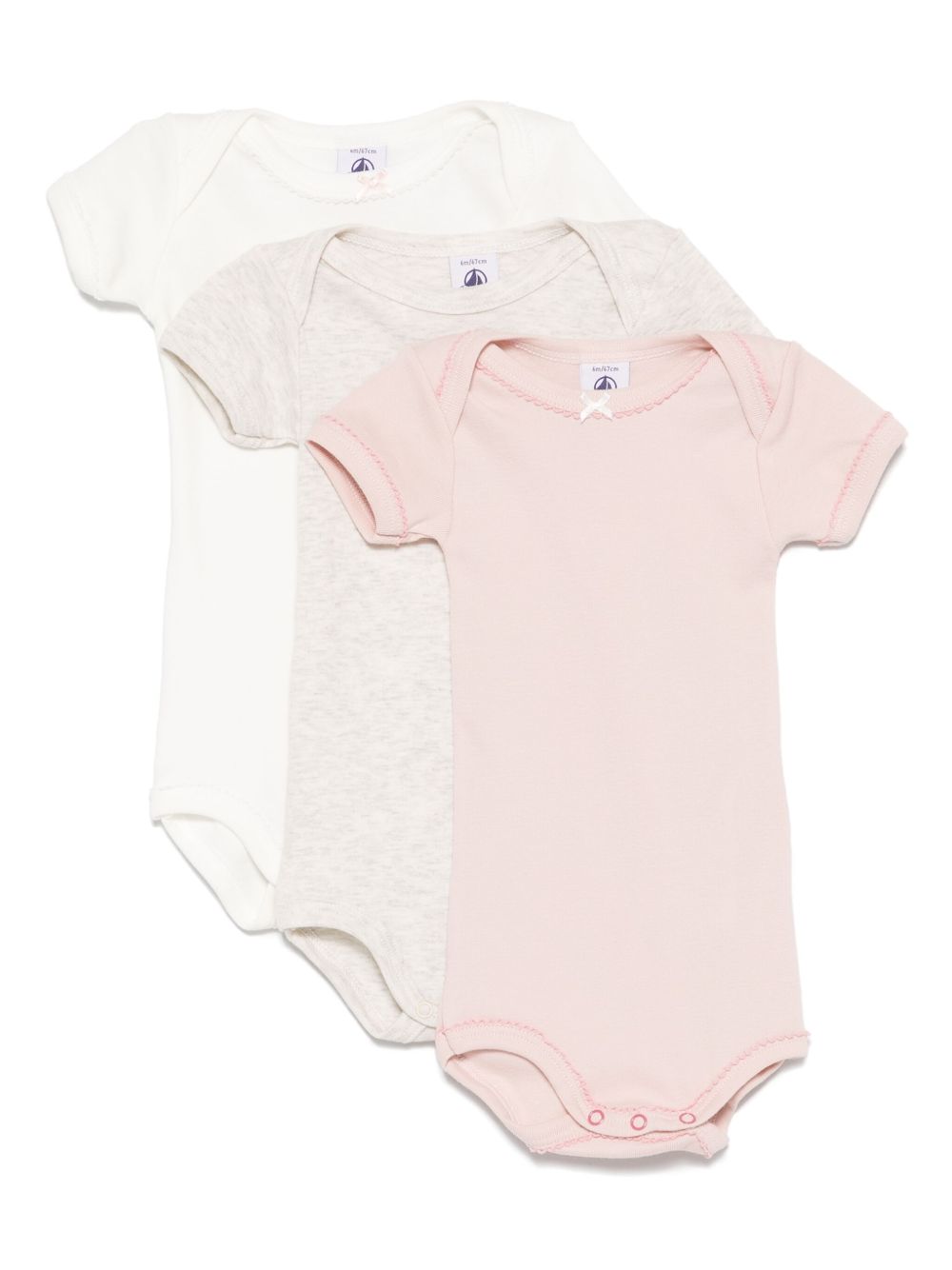 Petit Bateau cotton bodysuits (set of three) - Pink