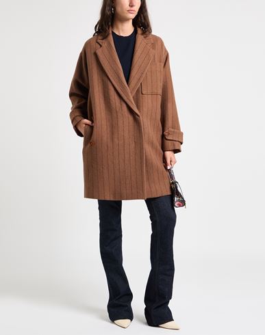 Alysi Chocolat Woman Coat Brown Size 2 Virgin Wool, Polyamide