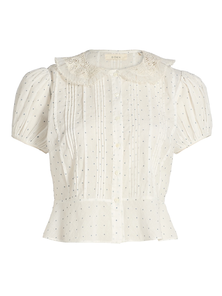 Women's Oleta Polka Dot Lace Collar Top - Salt Flock Dot